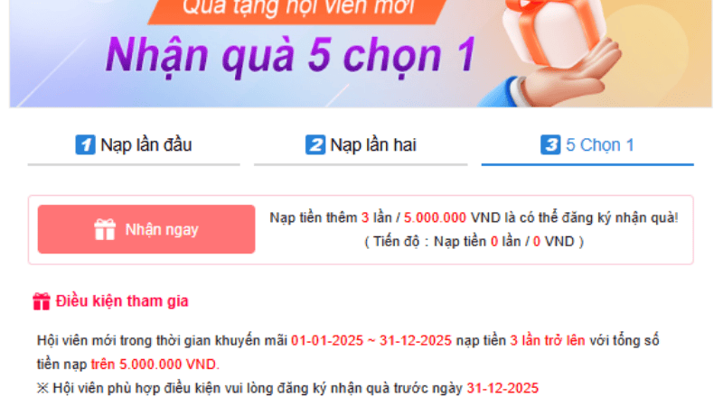 Ưu Đãi 5 Chọn 1 Kubet Siêu Hot Dành Cho Nạp Lần Thứ 3