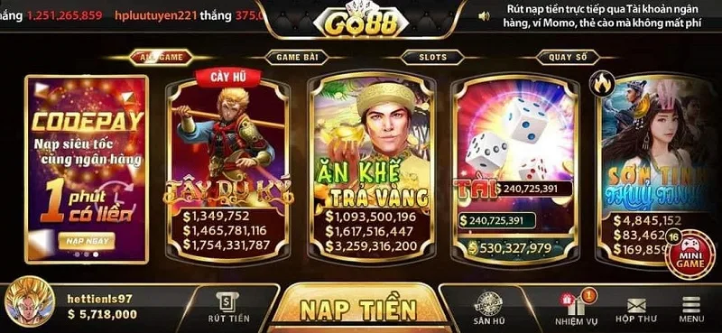 Top các tựa game slot Go88 dễ chơi, tỷ lệ thắng cao hiện nay